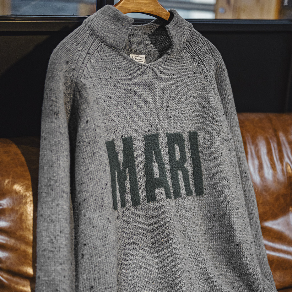 American Retro Gray Jacquard Stand Up Collar Hanging Knitted Warm Sweater