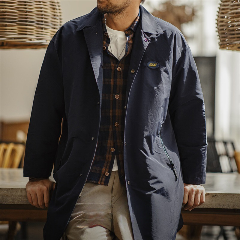 Maden Vintage Teflon Three-Proof Balmacon Trench Coat Lapel Mid-Length Overcoat