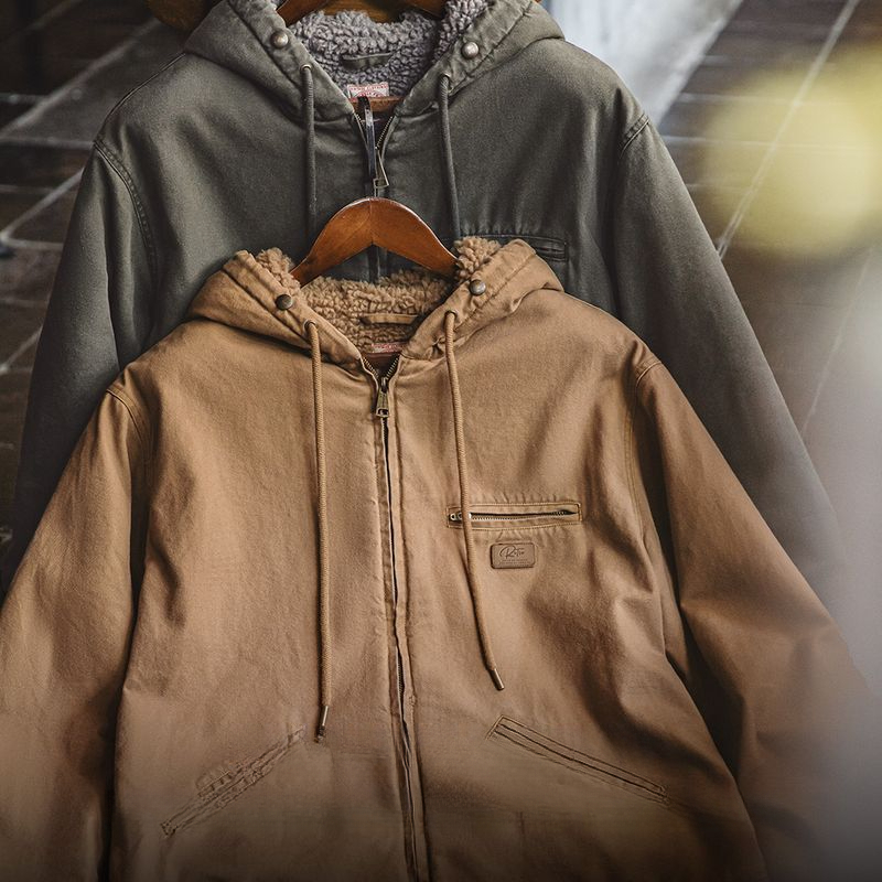 Maden Vintage J141 Hooded Jacket Cotton Lamb's Wool Padded Warm Canvas Coat
