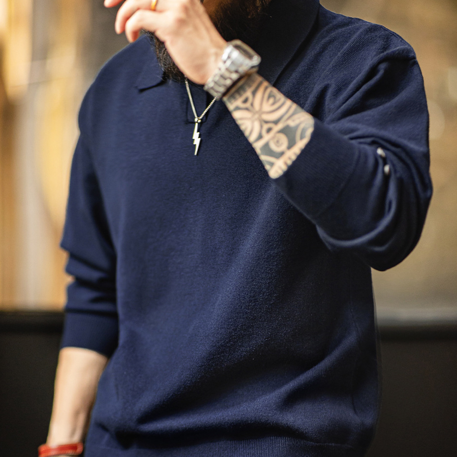 American Casual Seagull Polo Collar Old Money Style Men'S Gray Knitted Polo Shirt