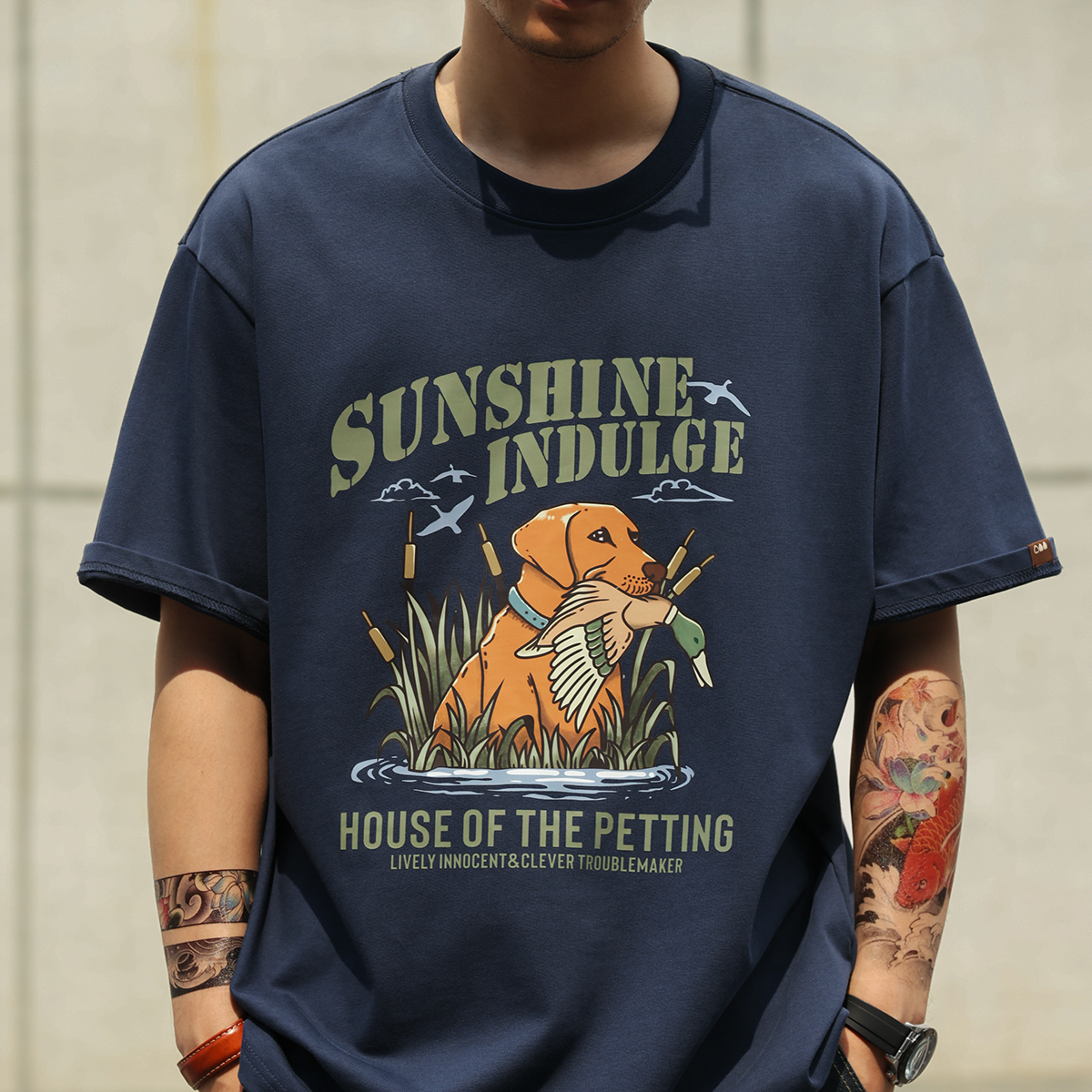 Japanese retro printed men's 300g pure cotton street style T-shirt