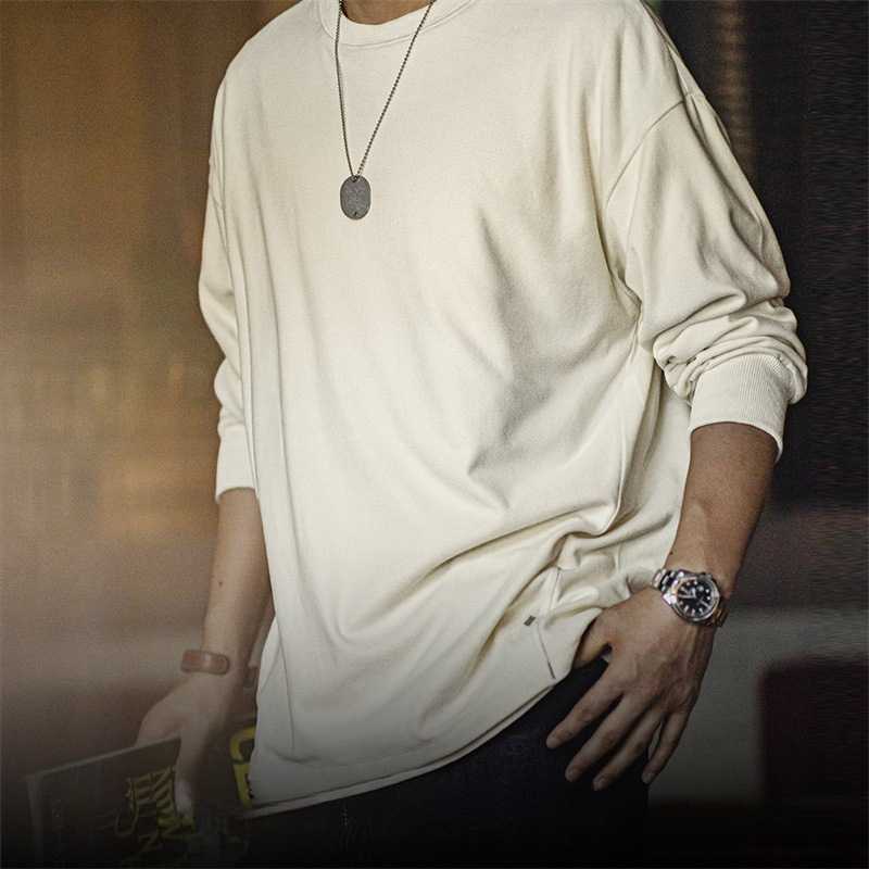 Maden double-sided brushed imitation German velvet long sleeved T-shirt basic loose round neck warm top