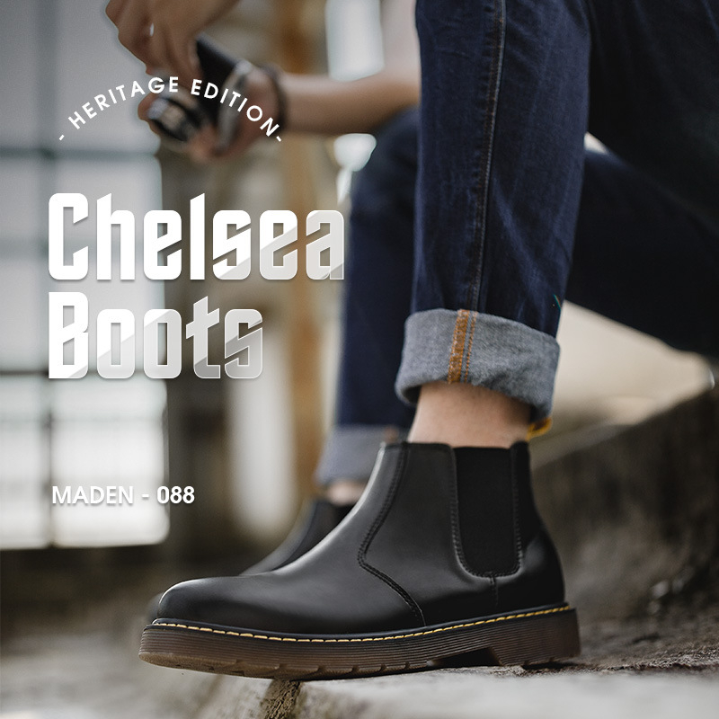 Maden Chelsea Summer English Style Mid Top Casual Work Wear Genuine Leather Martin Boots
