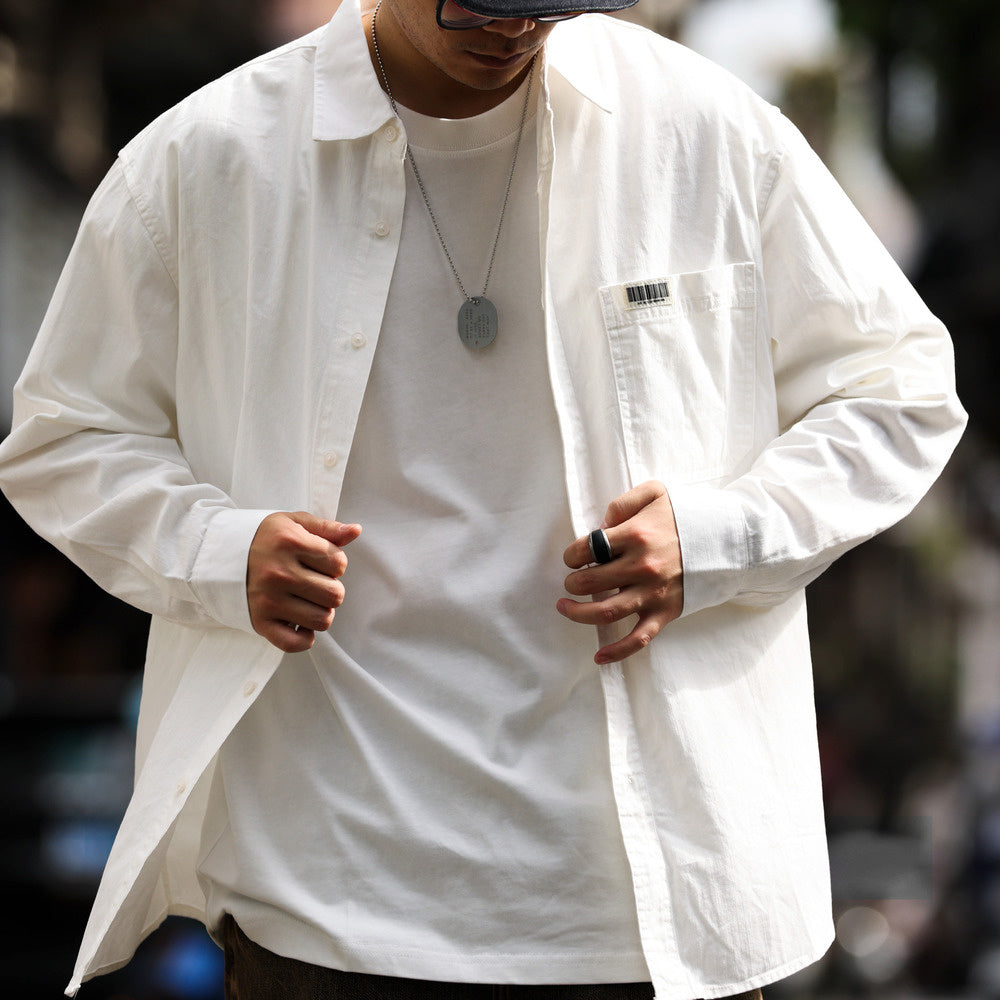 Casual, simple, solid color pockets, high-end feel, layered on top, long sleeved shirt with inner lining