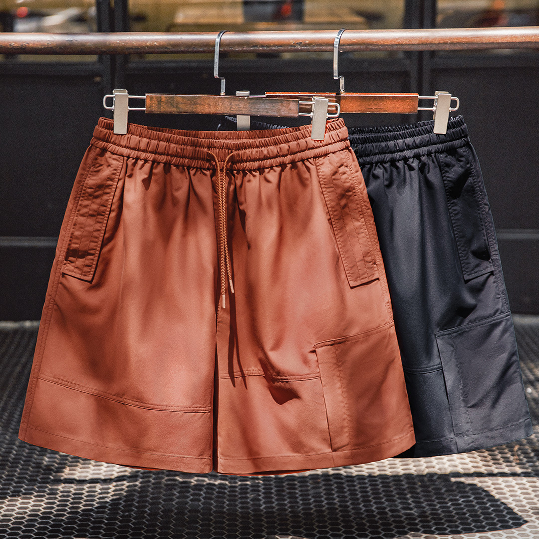 Summer American drawstring straight tube loose large pocket shorts