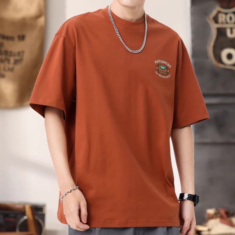 American retro 230g summer pure cotton casual printed loose round neck T-shirt