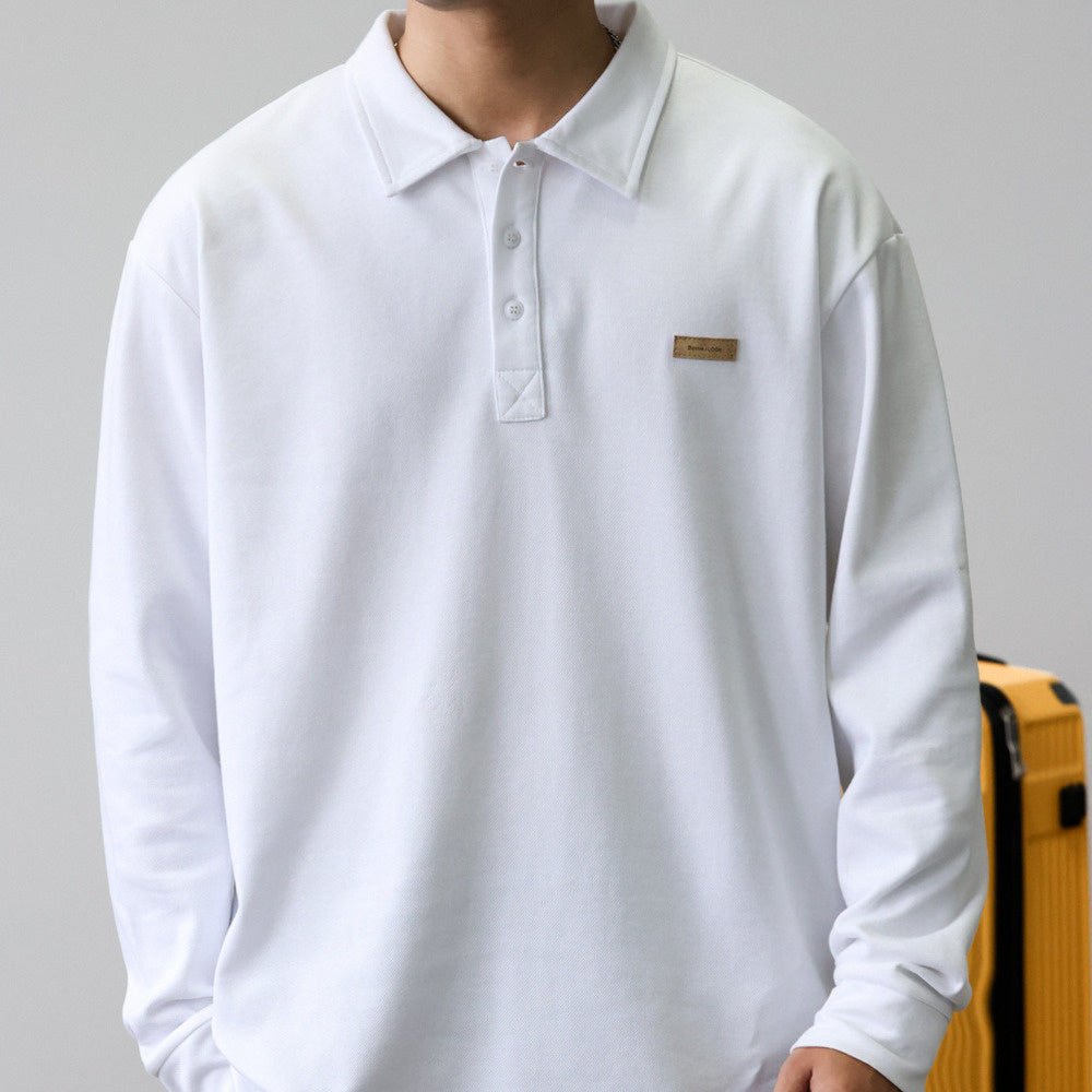 long sleeved polo shirt, loose and simple, with a high-end feel inside