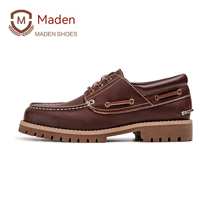 Maden Retro Three Eyed Sailing Shoes Low cut British Fashion Casual Leather Shoes