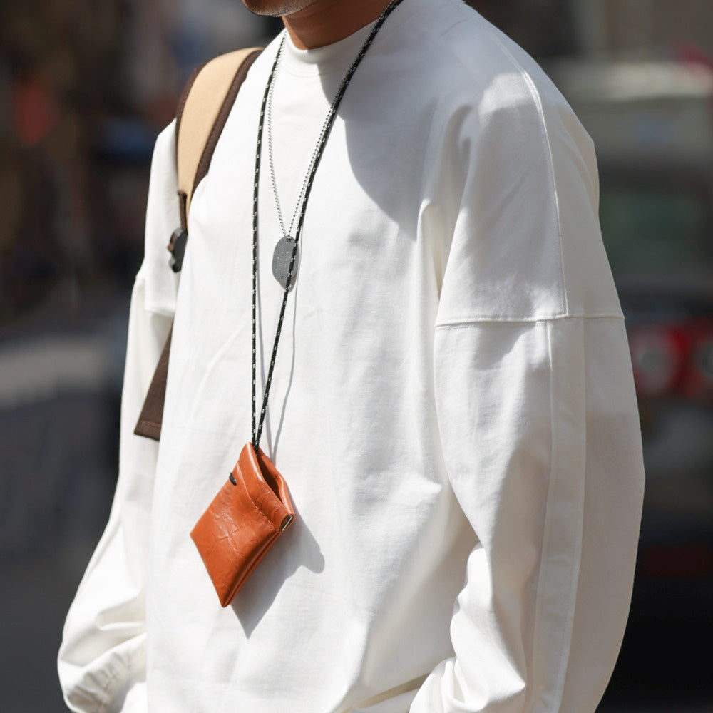 290g long sleeved T-shirt with line splicing sleeve cage, loose solid color round neck casual base shirt