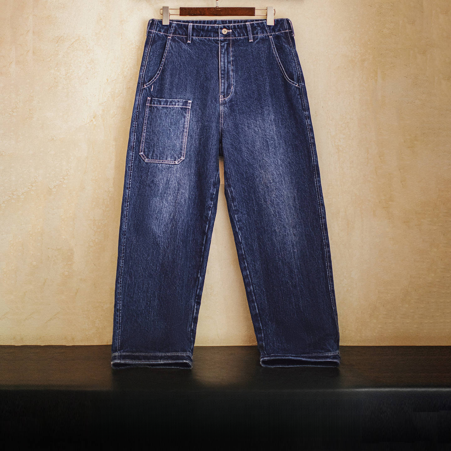 American Bamboo Men's Washed Blue Straight Leg Casual Jeans