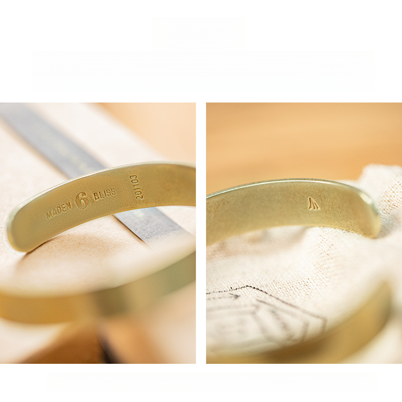 Maden Vintage Bliss Open Polished White Copper Wide Bracelet Letter Brass Polished Bracelet