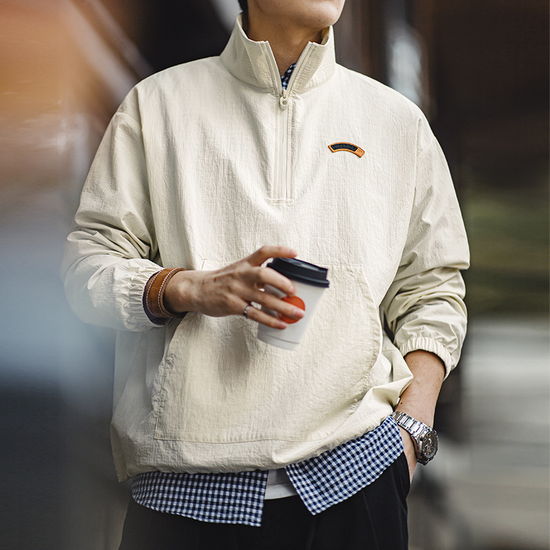 Maden Retro Half Zipper Stand up Neck Jacket Sweater Cityboy Sports Pullover Coat