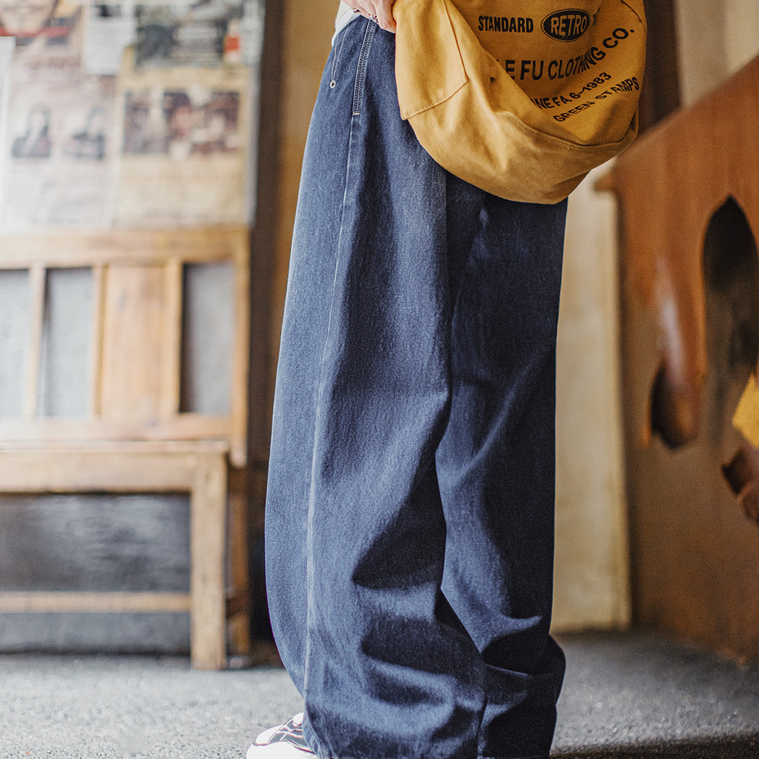 American Retro Washed Curved Knife Denim Wide Leg Hanging Casual Long Pants