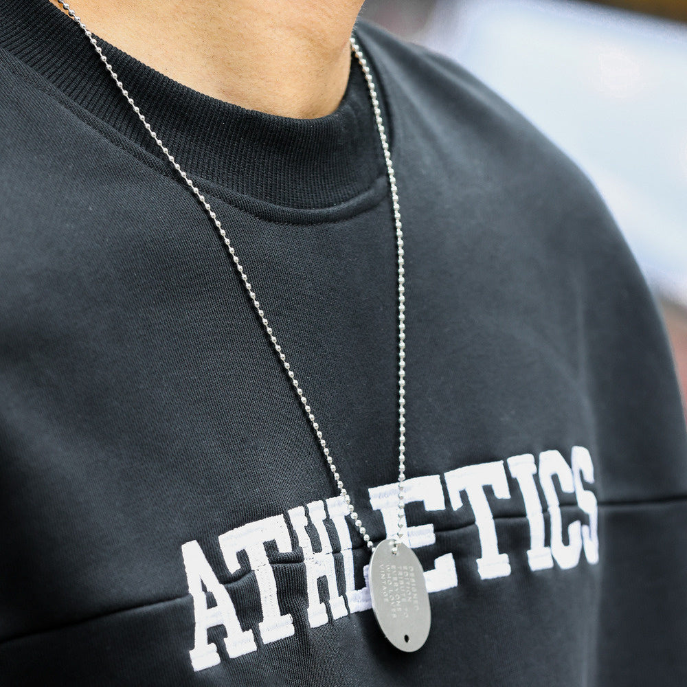 Casual letter embroidered round neck sweatshirt 480g all cotton versatile pullover, layered outerwear