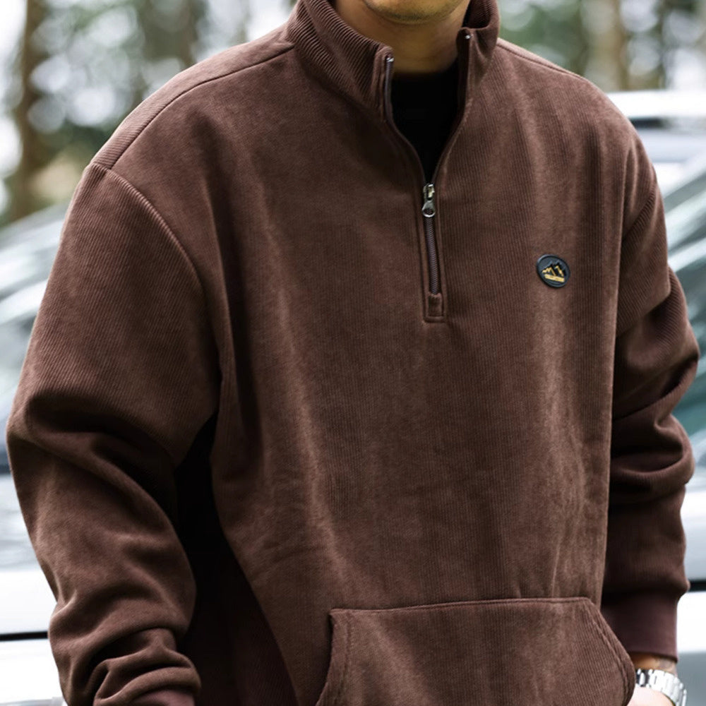 Vintage half-zip stand-up collar corduroy sweatshirt padded warm clean