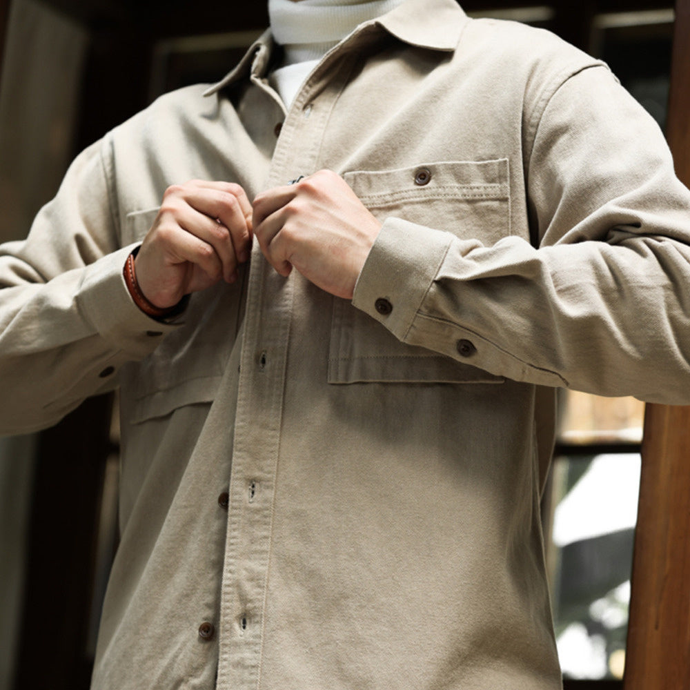 Meide La color washed pure cotton layered outer layer long sleeved shirt jacket