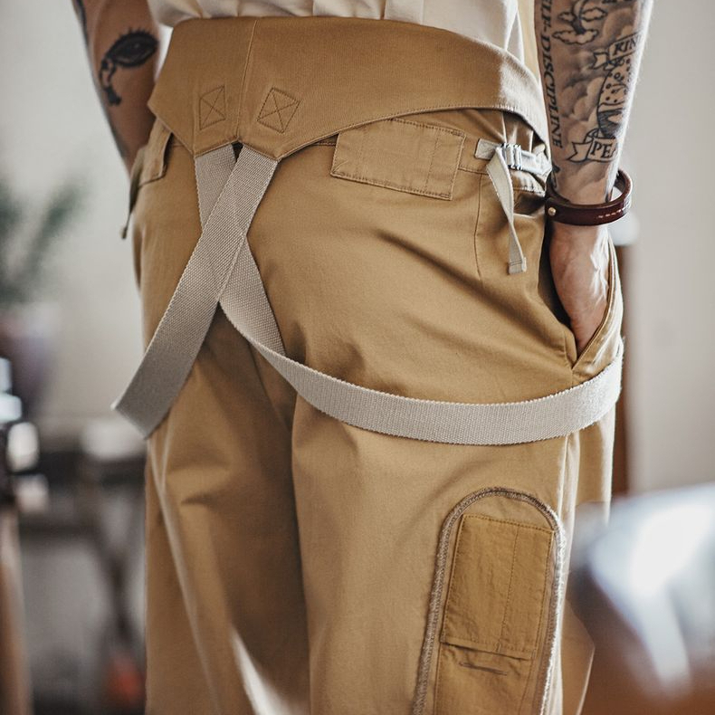 American Amikaji Retro Loose BF Straight Strap Pants Casual Strap Long Pants