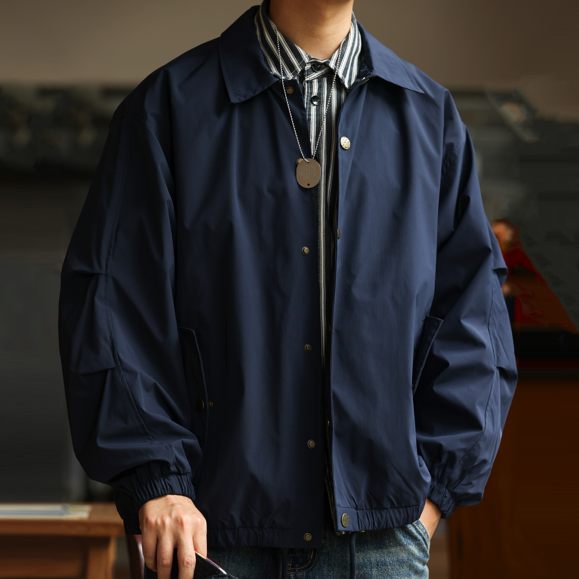 Japanese Retro Men'S Cleanfit Loose Thin Casual Lapel Coach Jacket