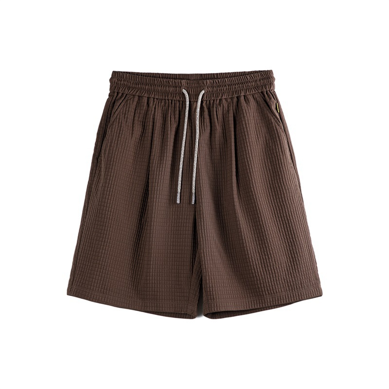 Maden casual three-dimensional small checkered silhouette shorts with a textured anti wrinkle straight leg quarterback pants