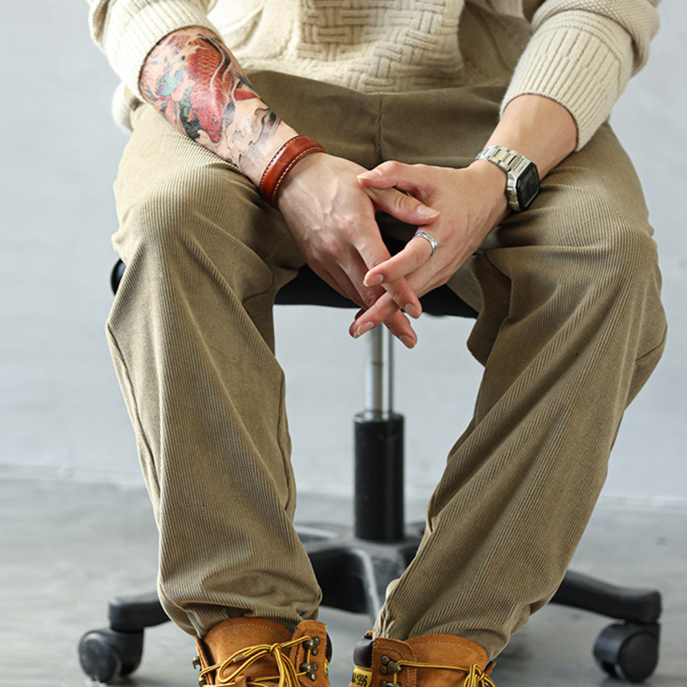 Heavyweight Corduroy Casual Pants Loose Padded Hundred Khaki Small Tapered Pants