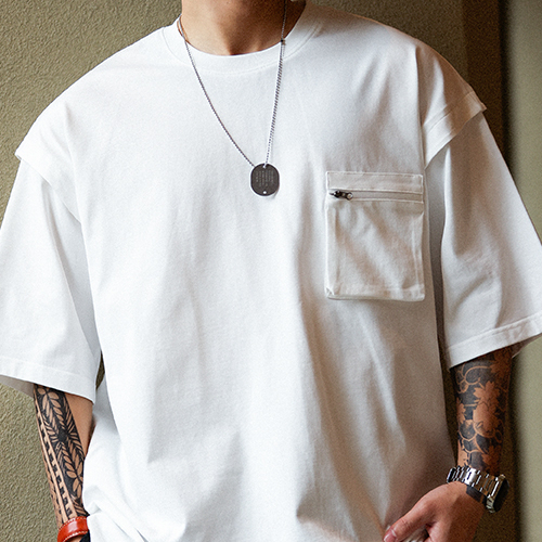 Mountain style outdoor men's loose round neck pocket short sleeved T-shirt