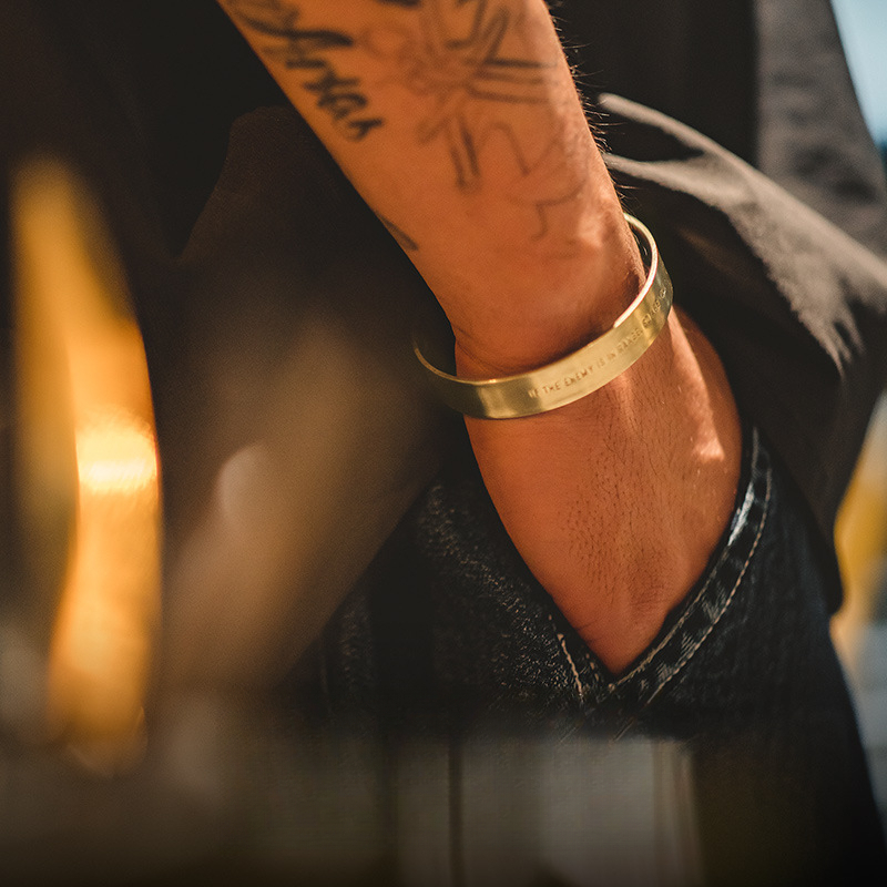 Maden Vintage Bliss Open Polished White Copper Wide Bracelet Letter Brass Polished Bracelet