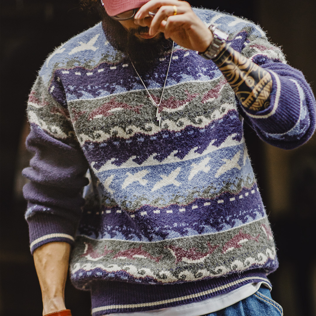 American Retro Fair Island Round Neck Loose Warm Knit Sweater