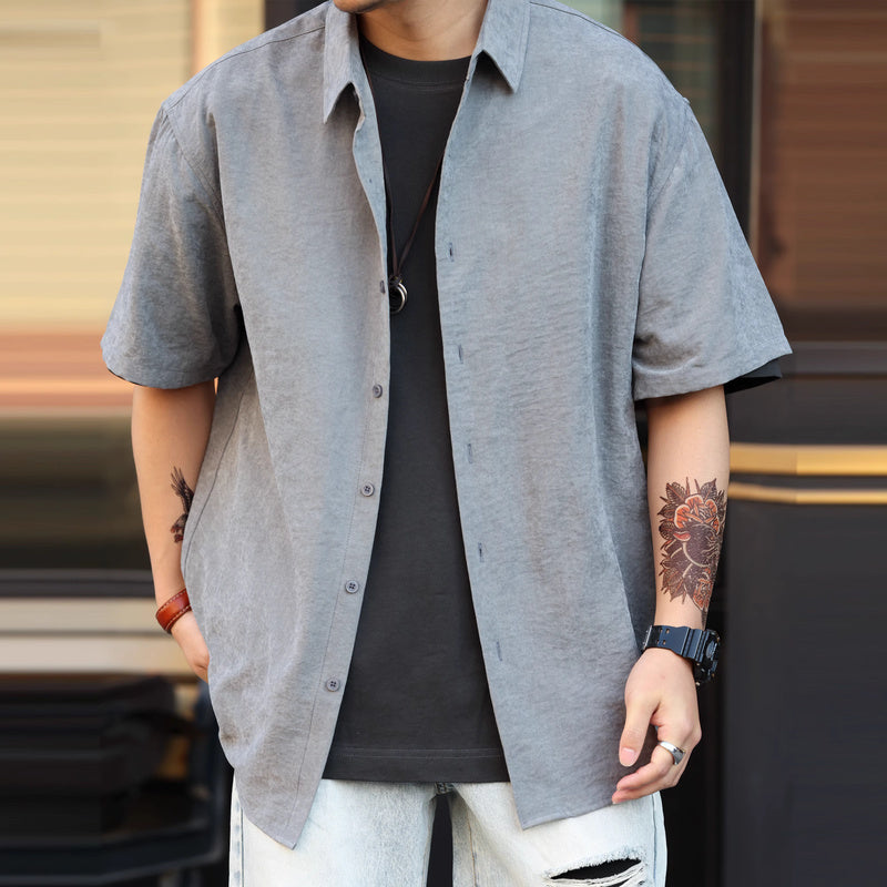 Summer casual men's American loose wrinkle resistant high-end short sleeved shirt