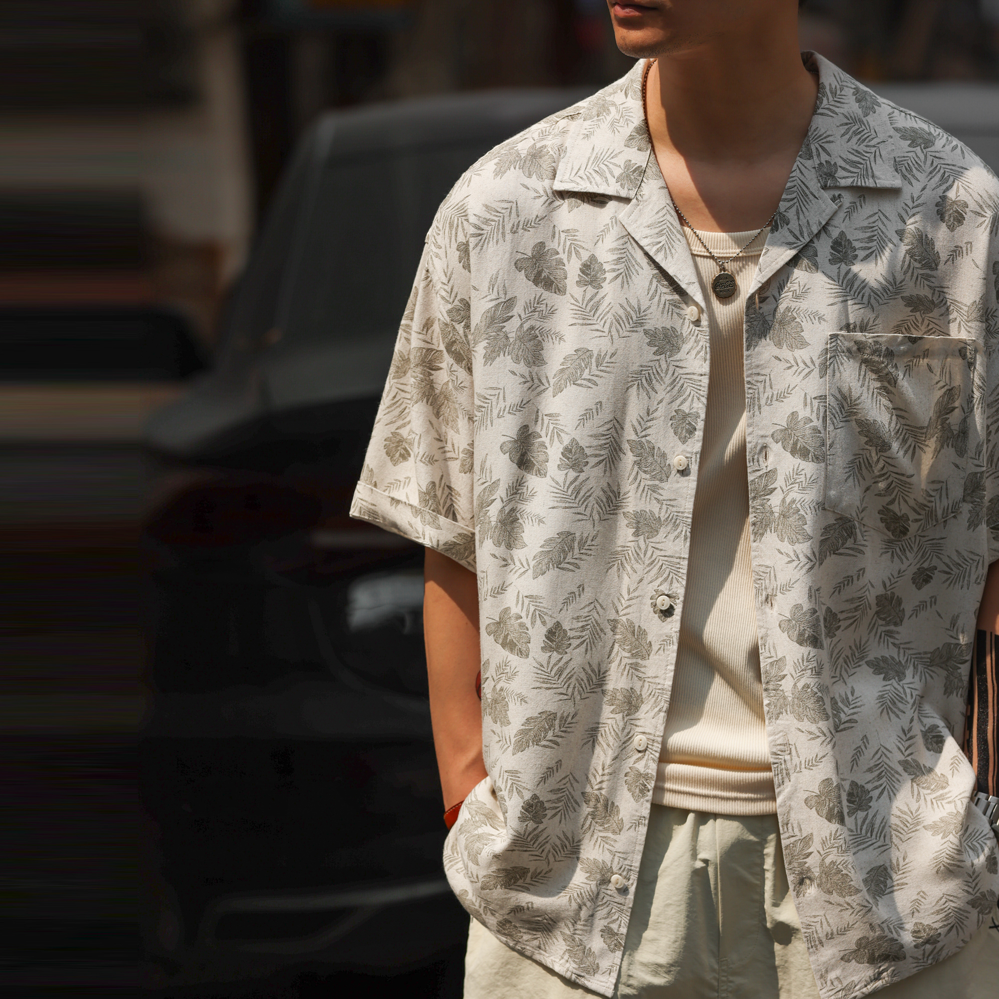 American casual Cuban collar linen summer retro vacation style T-shirt