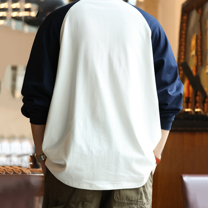 300g pure cotton contrasting shoulder length long sleeved T-shirt, loose base version base shirt