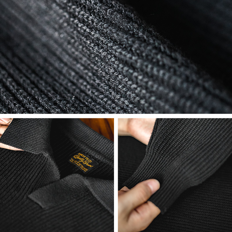 MADEN Magi Retro Lapels Knitwear Vertical Woven Sunken Stripe Polo Shirt Lazy Pullover Sweater