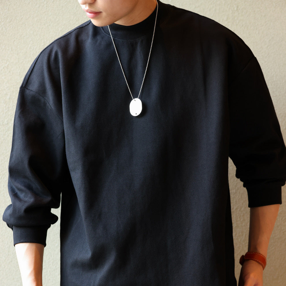 Casual 305g semi high neck long sleeved T-shirt for men, wide cut, autumn white, bottom layer shirt, trendy