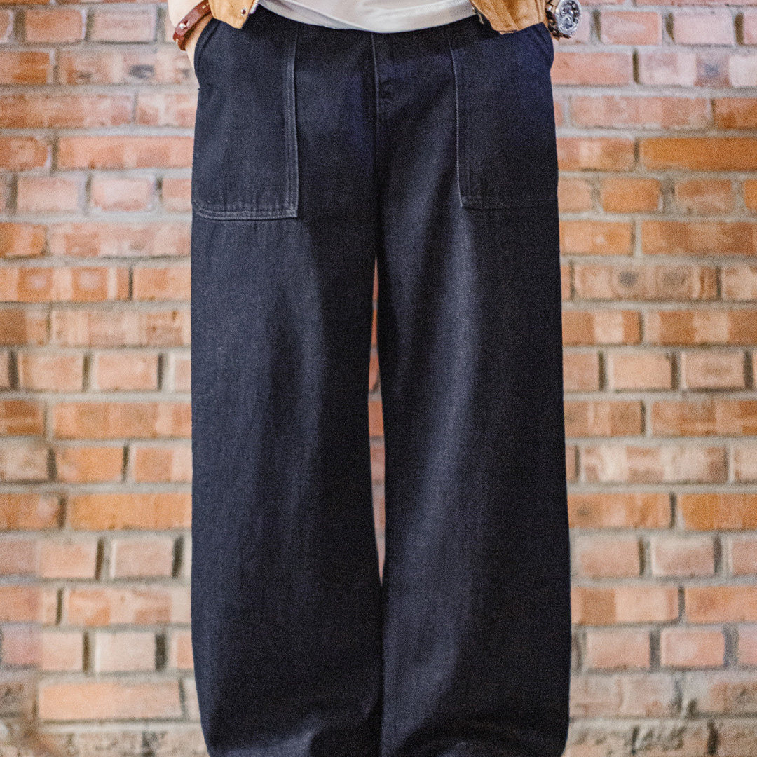 American Style Washed Denim Jeans Straight Tube BORO Wide Leg Deep Blue Loose Casual Pants