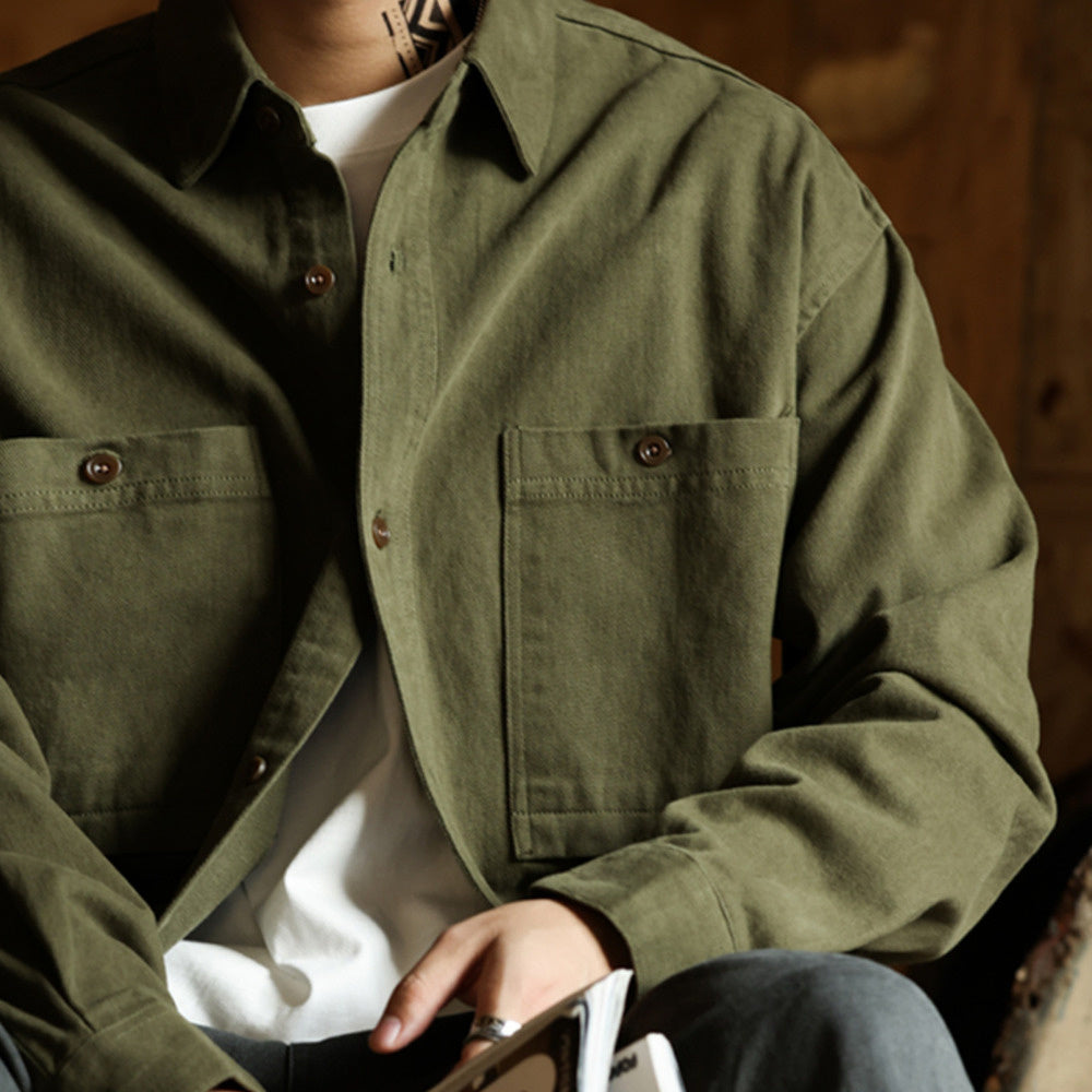 Meide La color washed pure cotton layered outer layer long sleeved shirt jacket