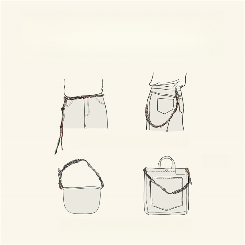 Maden Vintage Multi purpose Woven Waistband Outdoor Waist Chain Pant Chain Hanging Decoration