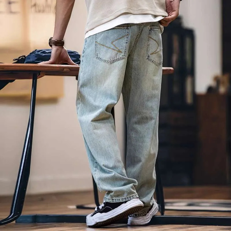 American retro Lyocell men's loose straight leg jeans