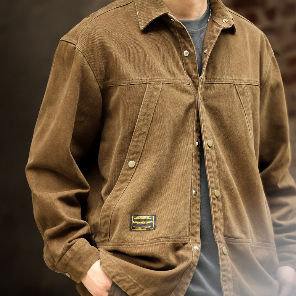 Workwear diagonal insertion large pocket shirt jacket casual outdoor hunting jacket autumn