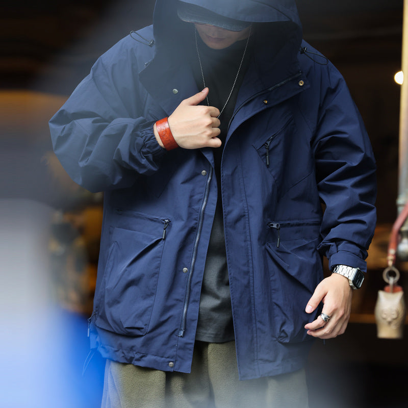 Outdoor Functional Multi-Pocket Waterproof Punching Jacket Casual Windproof Hooded Jacket