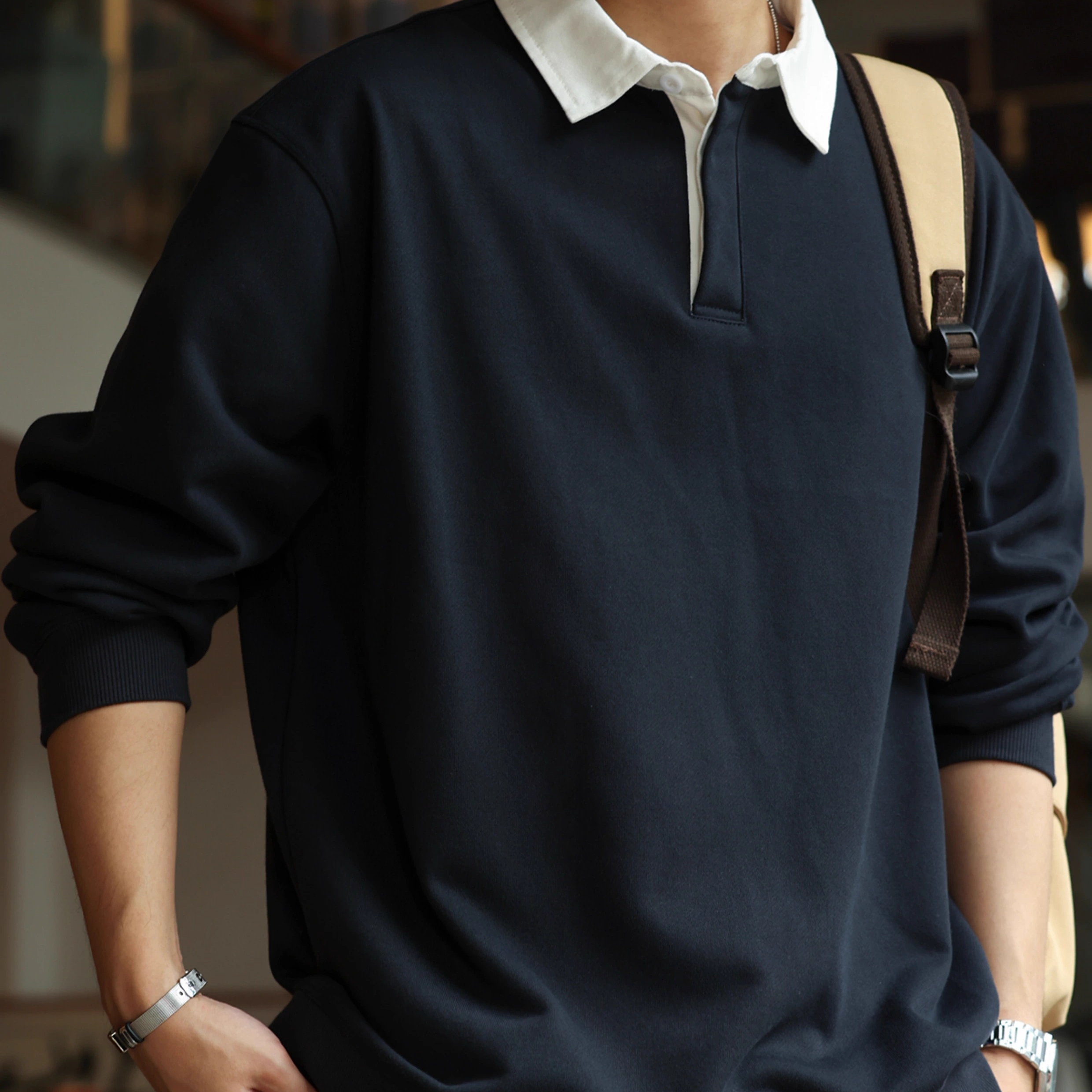 American Retro 390g Heavyweight Contrasting Color Men'S College Style Polo Shirt