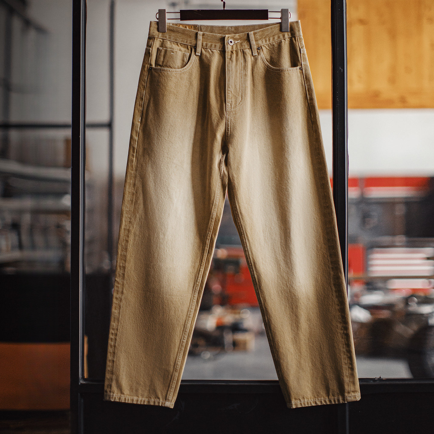 American Retro Light Khaki Straight Washed Loose Wide Leg Casual Jeans