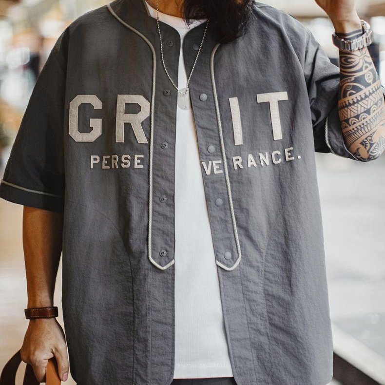 Summer American casual GRIT printed short sleeved shirt