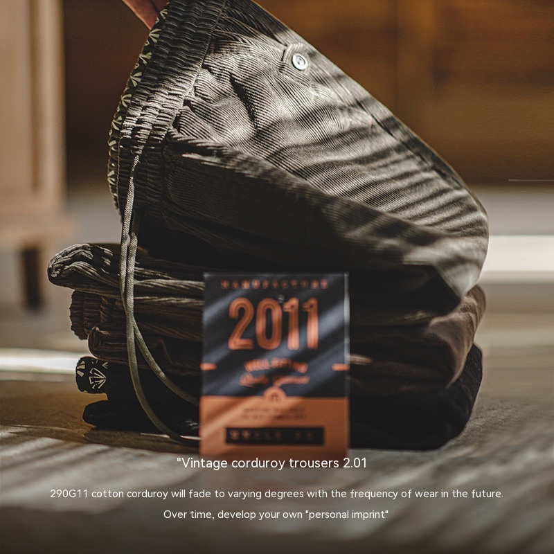 Maden American retro corduroy leggings with elastic waistband and straight leg casual pants