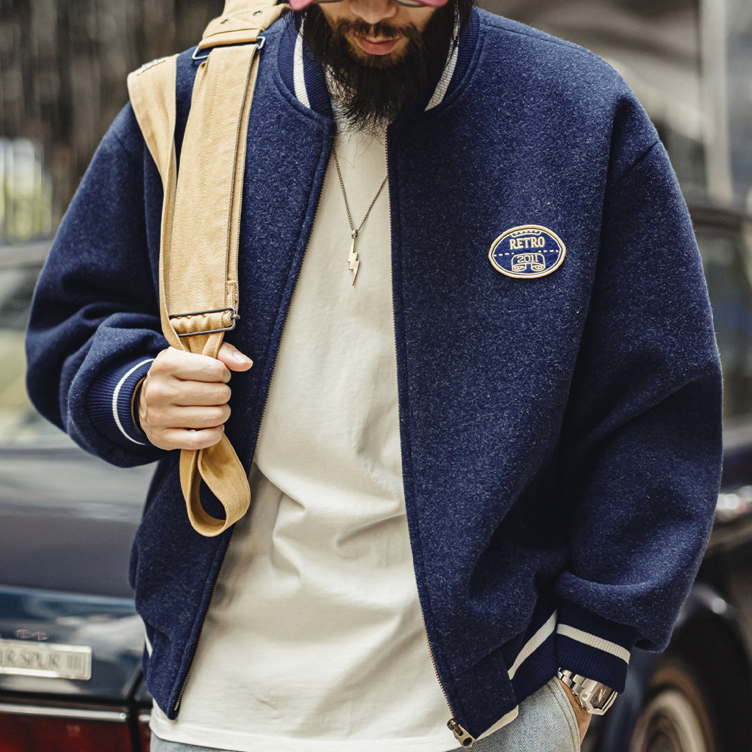 American Retro Blue Embroidered Contrasting Short Jacket