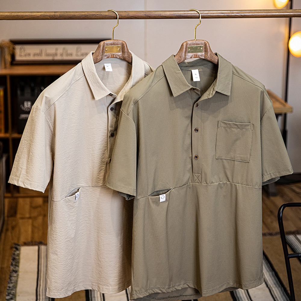 American retro men's summer new elastic casual versatile polo shirt