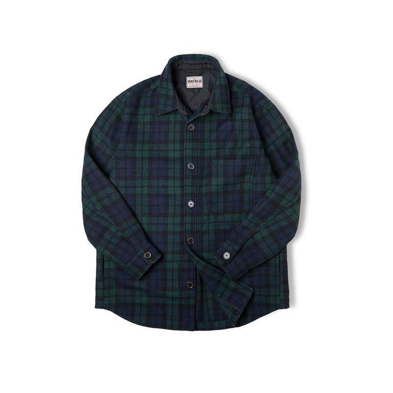 Maden Japanese retro blue-green plaid wool jacket loose and thick plaid shirt jacket