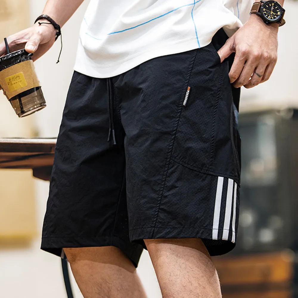 Summer men's lightweight outdoor reflective strip quick drying shorts