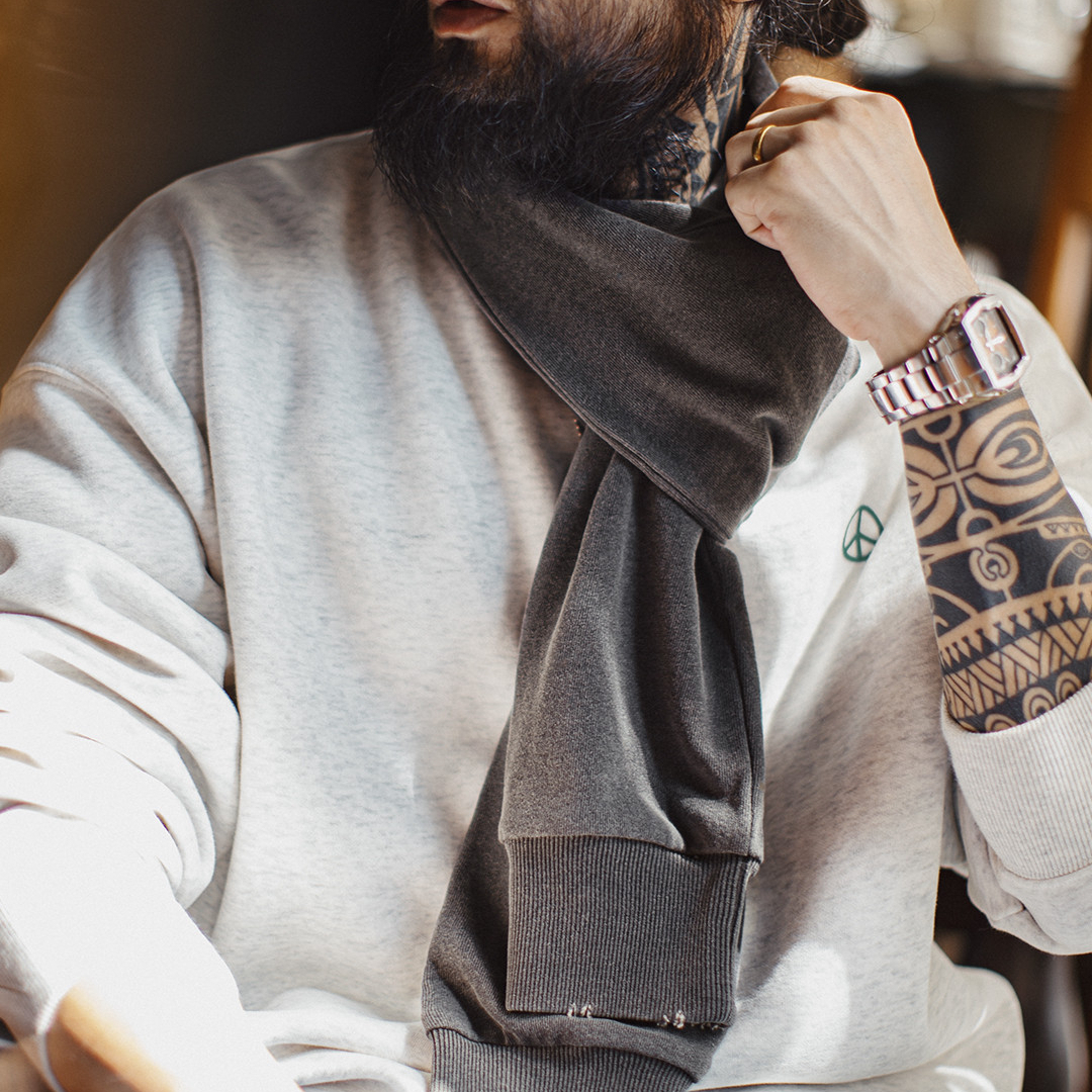 American Style Sweatshirt Scarf Shawl Dual-Use Retro Men'S Blue Warm Scarf