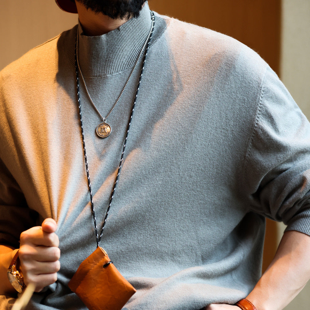 Casual long sleeved knitted wool 560g fine mink fur with a small neckline, paired with a warm base shirt
