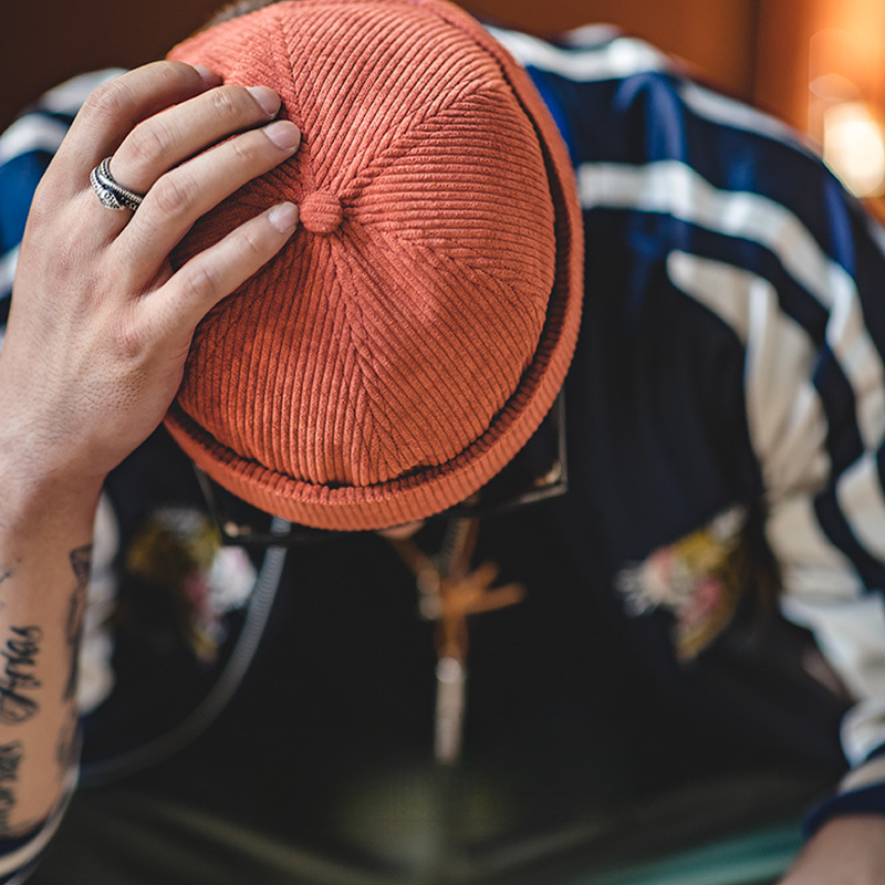 Maden Vintage Corduroy Yupi Skullcap Chinese Landlord Hat Brimless Brimless a Sailor's Cap