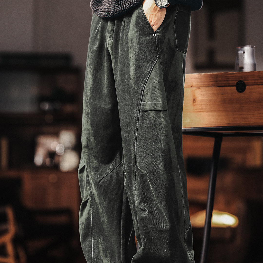 American Retro Men'S New Loose Military Green Paratrooper Pants